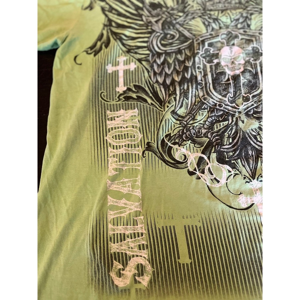 Vintage‎ Style Graphic T-Shirt Salvation Skull Cross Green Design - Picture 2 of 7